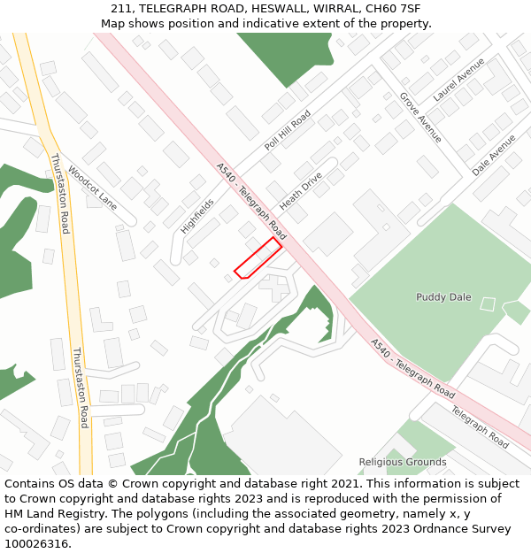 211, TELEGRAPH ROAD, HESWALL, WIRRAL, CH60 7SF: Location map and indicative extent of plot