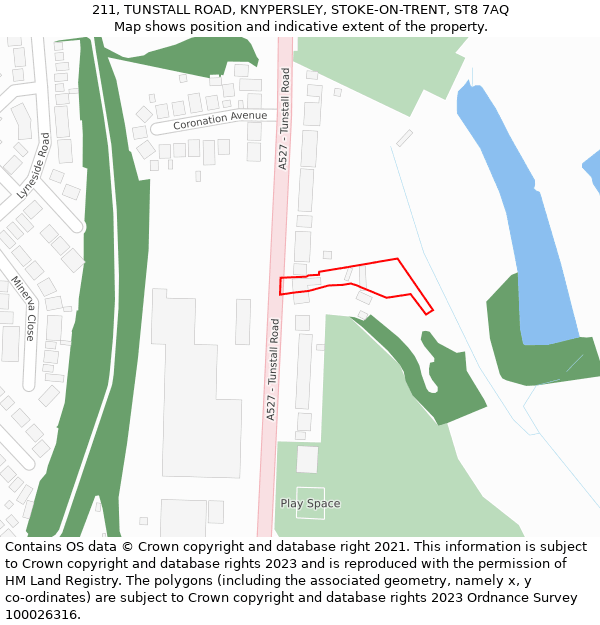 211, TUNSTALL ROAD, KNYPERSLEY, STOKE-ON-TRENT, ST8 7AQ: Location map and indicative extent of plot