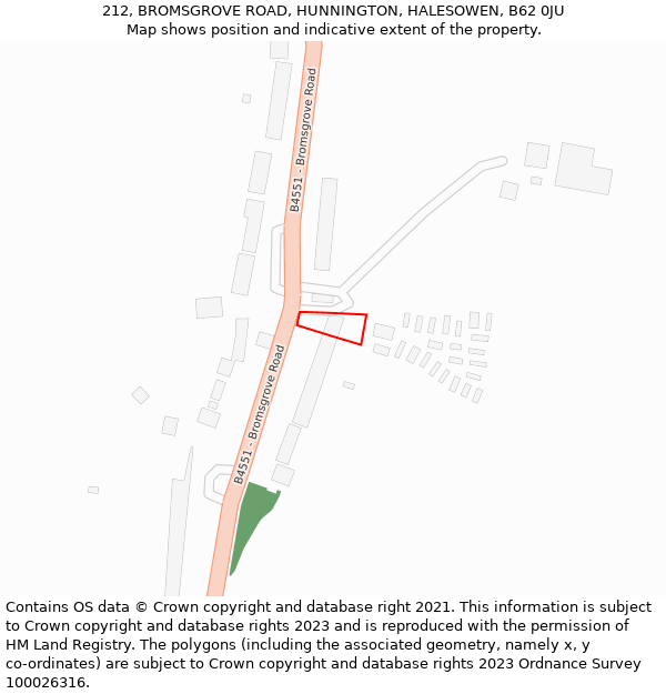 212, BROMSGROVE ROAD, HUNNINGTON, HALESOWEN, B62 0JU: Location map and indicative extent of plot