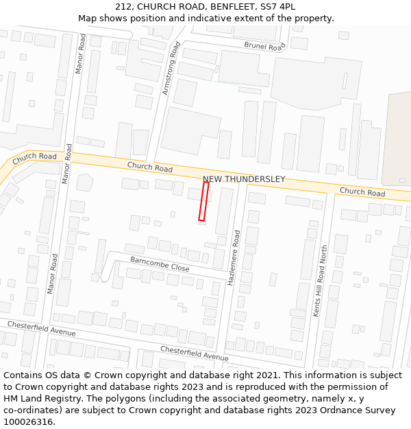 212, CHURCH ROAD, BENFLEET, SS7 4PL: Location map and indicative extent of plot