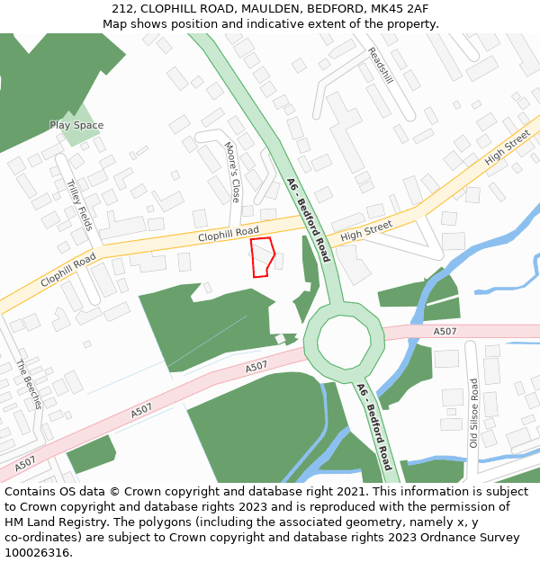 212, CLOPHILL ROAD, MAULDEN, BEDFORD, MK45 2AF: Location map and indicative extent of plot