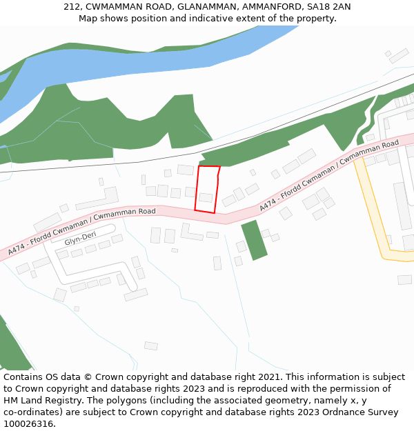 212, CWMAMMAN ROAD, GLANAMMAN, AMMANFORD, SA18 2AN: Location map and indicative extent of plot