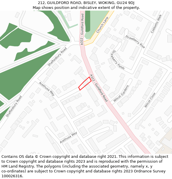 212, GUILDFORD ROAD, BISLEY, WOKING, GU24 9DJ: Location map and indicative extent of plot