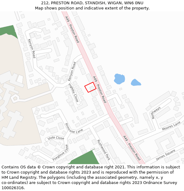 212, PRESTON ROAD, STANDISH, WIGAN, WN6 0NU: Location map and indicative extent of plot