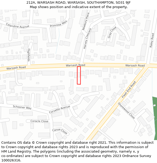 212A, WARSASH ROAD, WARSASH, SOUTHAMPTON, SO31 9JF: Location map and indicative extent of plot