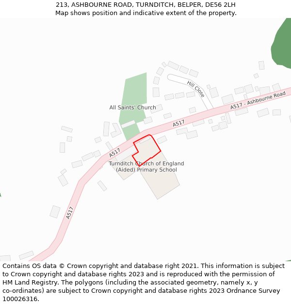 213, ASHBOURNE ROAD, TURNDITCH, BELPER, DE56 2LH: Location map and indicative extent of plot