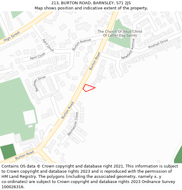 213, BURTON ROAD, BARNSLEY, S71 2JS: Location map and indicative extent of plot