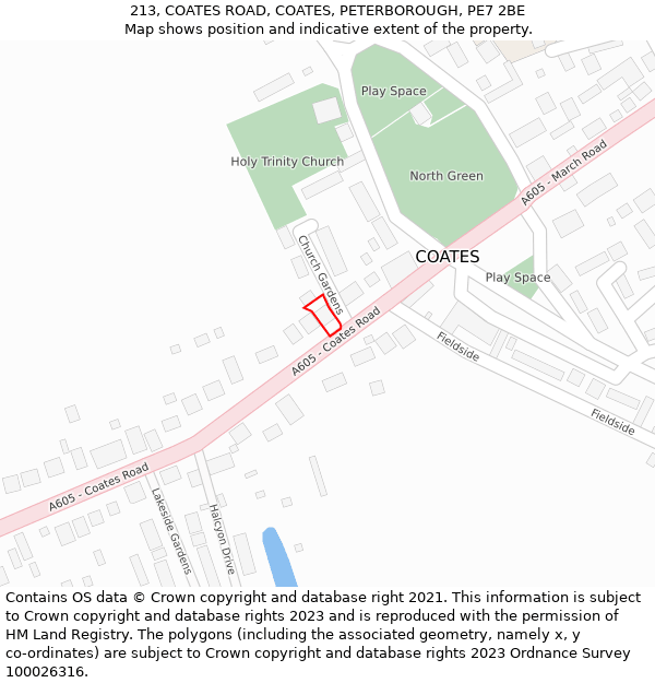 213, COATES ROAD, COATES, PETERBOROUGH, PE7 2BE: Location map and indicative extent of plot