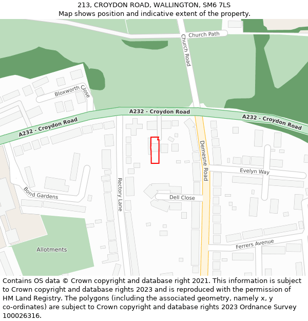 213, CROYDON ROAD, WALLINGTON, SM6 7LS: Location map and indicative extent of plot