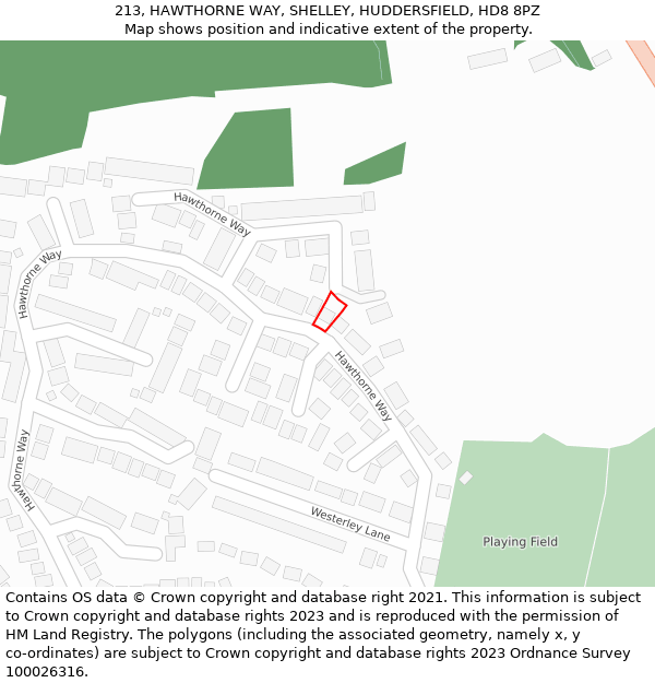213, HAWTHORNE WAY, SHELLEY, HUDDERSFIELD, HD8 8PZ: Location map and indicative extent of plot