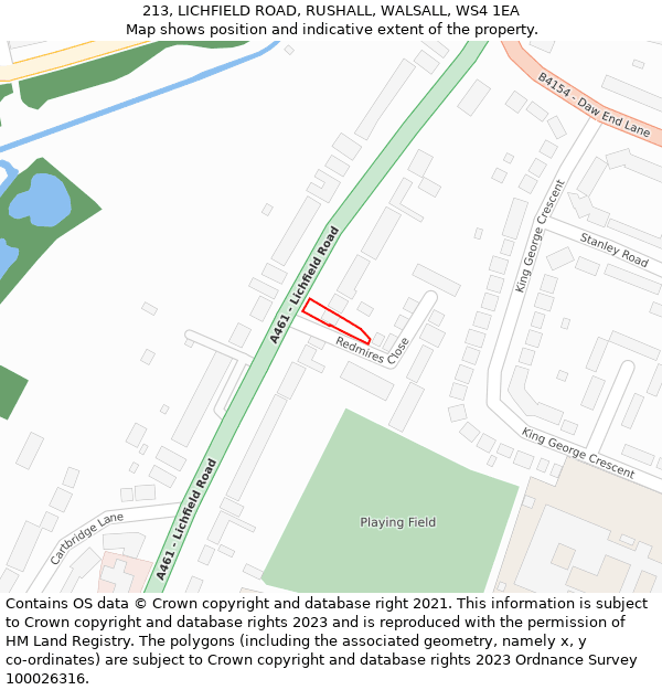 213, LICHFIELD ROAD, RUSHALL, WALSALL, WS4 1EA: Location map and indicative extent of plot
