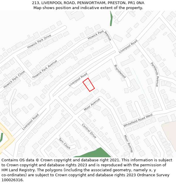 213, LIVERPOOL ROAD, PENWORTHAM, PRESTON, PR1 0NA: Location map and indicative extent of plot