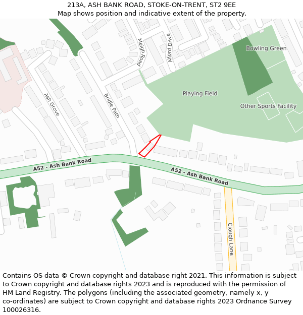 213A, ASH BANK ROAD, STOKE-ON-TRENT, ST2 9EE: Location map and indicative extent of plot