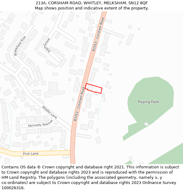 213A, CORSHAM ROAD, WHITLEY, MELKSHAM, SN12 8QF: Location map and indicative extent of plot