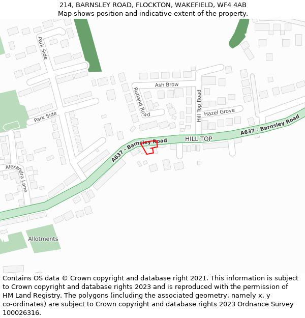 214, BARNSLEY ROAD, FLOCKTON, WAKEFIELD, WF4 4AB: Location map and indicative extent of plot