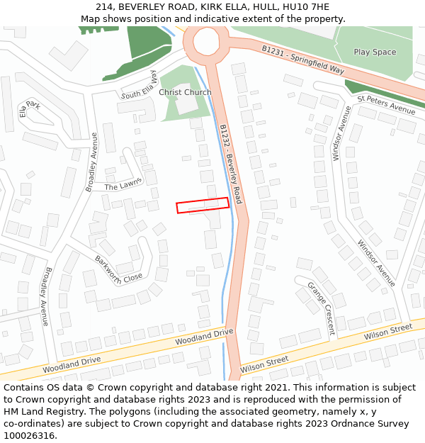 214, BEVERLEY ROAD, KIRK ELLA, HULL, HU10 7HE: Location map and indicative extent of plot