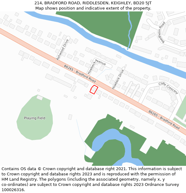 214, BRADFORD ROAD, RIDDLESDEN, KEIGHLEY, BD20 5JT: Location map and indicative extent of plot