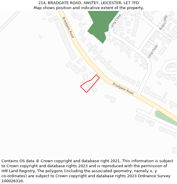 214, BRADGATE ROAD, ANSTEY, LEICESTER, LE7 7FD: Location map and indicative extent of plot