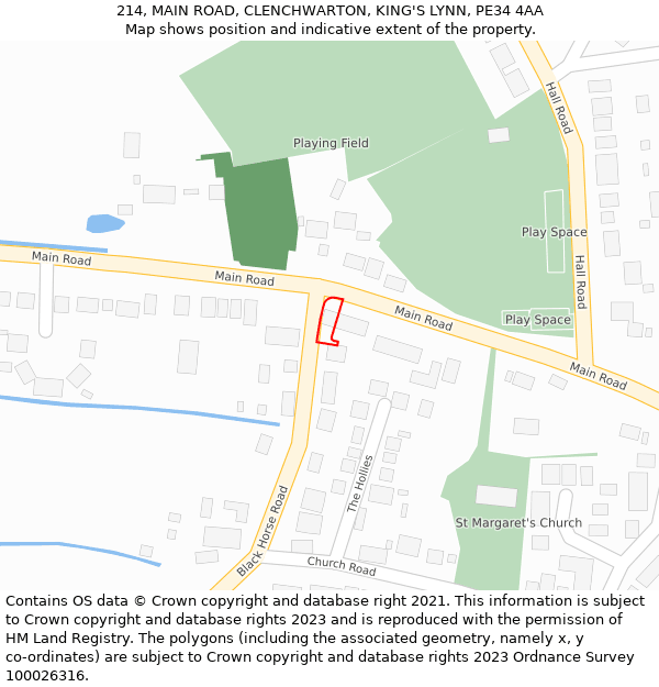214, MAIN ROAD, CLENCHWARTON, KING'S LYNN, PE34 4AA: Location map and indicative extent of plot