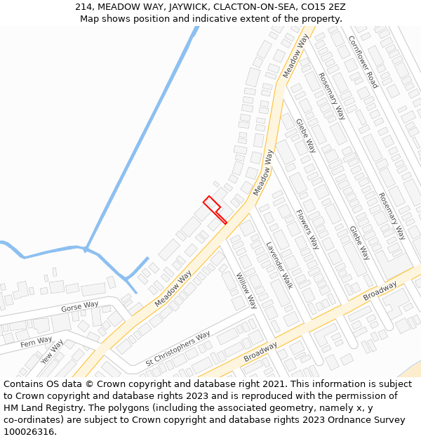 214, MEADOW WAY, JAYWICK, CLACTON-ON-SEA, CO15 2EZ: Location map and indicative extent of plot