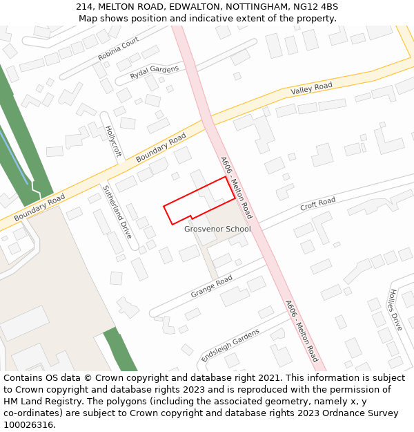 214, MELTON ROAD, EDWALTON, NOTTINGHAM, NG12 4BS: Location map and indicative extent of plot