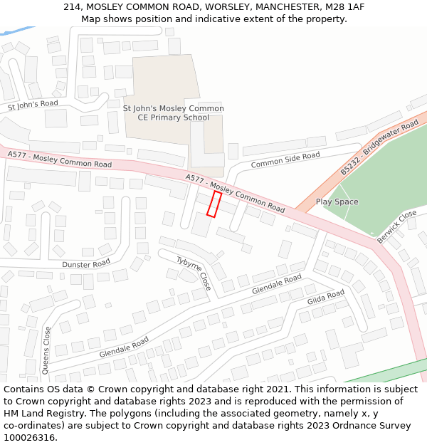 214, MOSLEY COMMON ROAD, WORSLEY, MANCHESTER, M28 1AF: Location map and indicative extent of plot