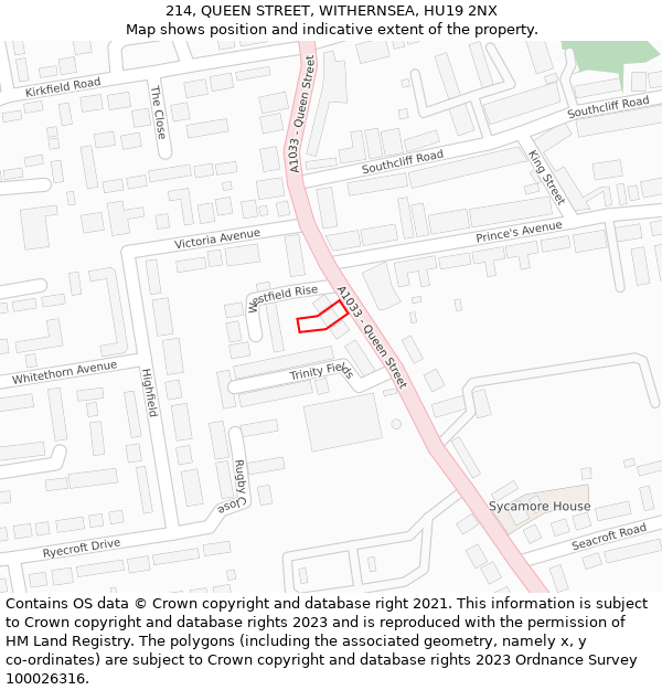 214, QUEEN STREET, WITHERNSEA, HU19 2NX: Location map and indicative extent of plot