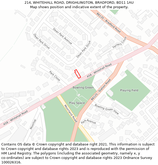 214, WHITEHALL ROAD, DRIGHLINGTON, BRADFORD, BD11 1AU: Location map and indicative extent of plot