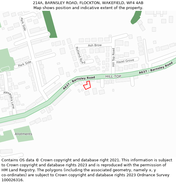 214A, BARNSLEY ROAD, FLOCKTON, WAKEFIELD, WF4 4AB: Location map and indicative extent of plot