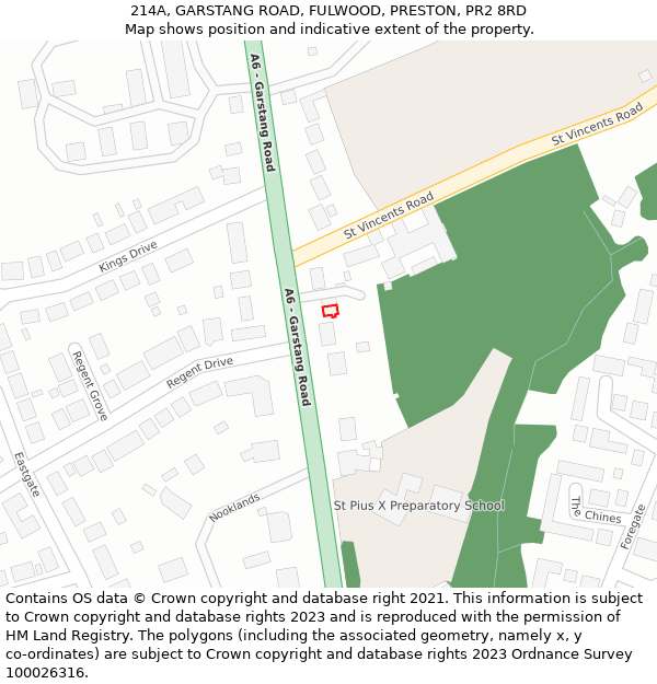 214A, GARSTANG ROAD, FULWOOD, PRESTON, PR2 8RD: Location map and indicative extent of plot
