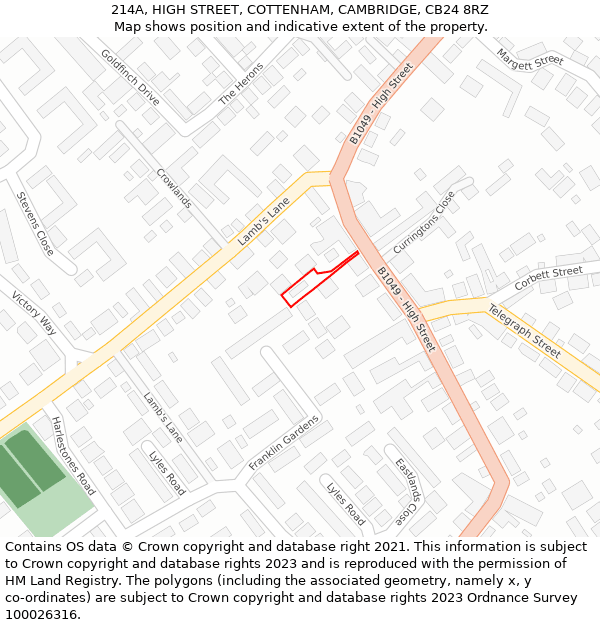 214A, HIGH STREET, COTTENHAM, CAMBRIDGE, CB24 8RZ: Location map and indicative extent of plot