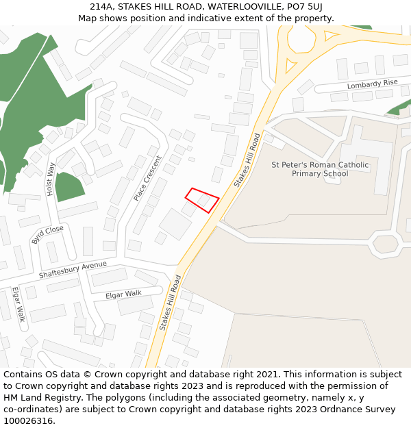 214A, STAKES HILL ROAD, WATERLOOVILLE, PO7 5UJ: Location map and indicative extent of plot