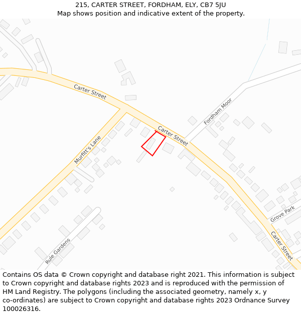 215, CARTER STREET, FORDHAM, ELY, CB7 5JU: Location map and indicative extent of plot