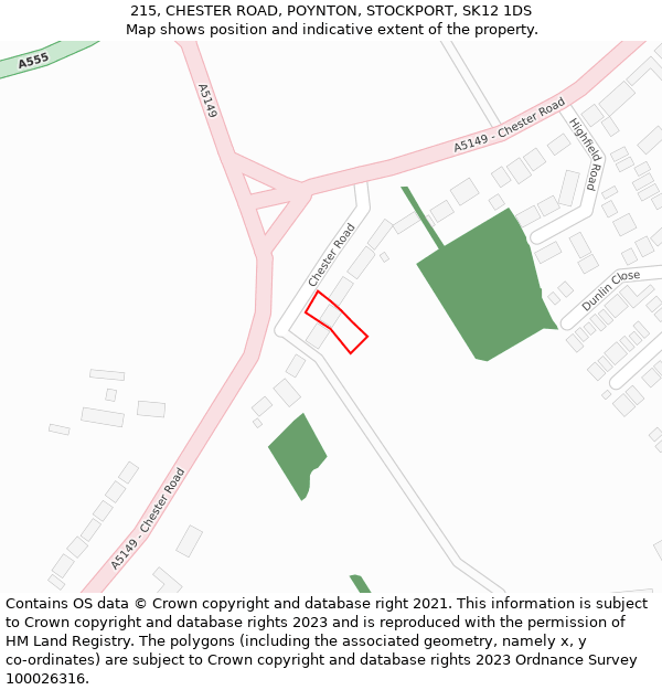 215, CHESTER ROAD, POYNTON, STOCKPORT, SK12 1DS: Location map and indicative extent of plot