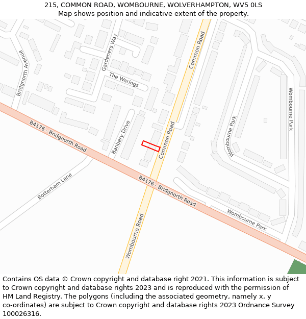 215, COMMON ROAD, WOMBOURNE, WOLVERHAMPTON, WV5 0LS: Location map and indicative extent of plot