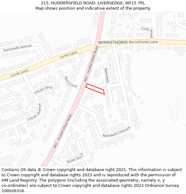 215, HUDDERSFIELD ROAD, LIVERSEDGE, WF15 7PL: Location map and indicative extent of plot