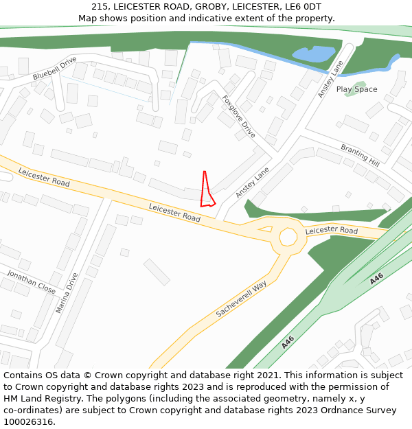 215, LEICESTER ROAD, GROBY, LEICESTER, LE6 0DT: Location map and indicative extent of plot