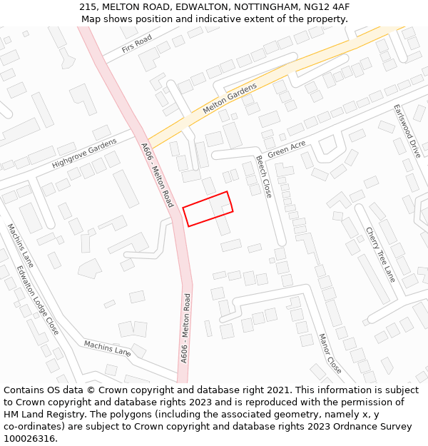 215, MELTON ROAD, EDWALTON, NOTTINGHAM, NG12 4AF: Location map and indicative extent of plot