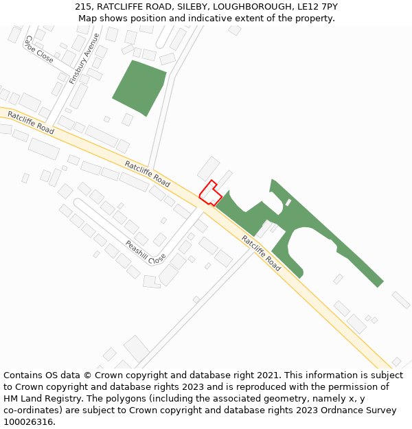 215, RATCLIFFE ROAD, SILEBY, LOUGHBOROUGH, LE12 7PY: Location map and indicative extent of plot