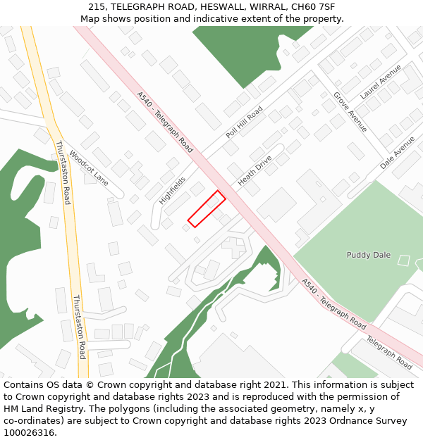 215, TELEGRAPH ROAD, HESWALL, WIRRAL, CH60 7SF: Location map and indicative extent of plot