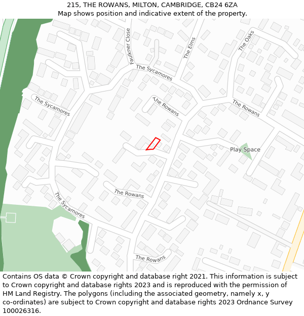 215, THE ROWANS, MILTON, CAMBRIDGE, CB24 6ZA: Location map and indicative extent of plot