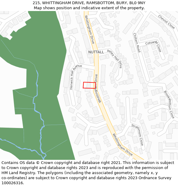 215, WHITTINGHAM DRIVE, RAMSBOTTOM, BURY, BL0 9NY: Location map and indicative extent of plot
