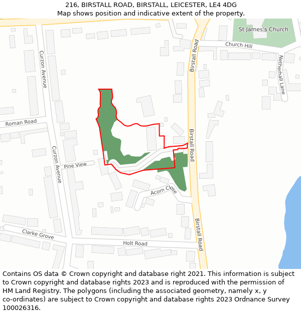 216, BIRSTALL ROAD, BIRSTALL, LEICESTER, LE4 4DG: Location map and indicative extent of plot