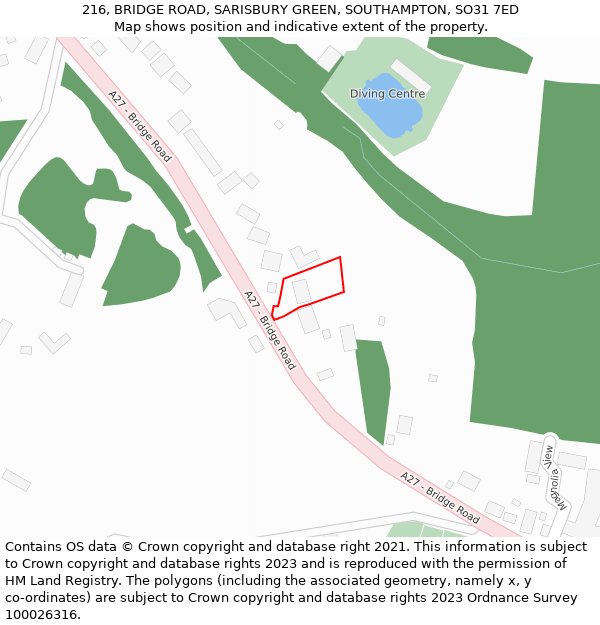 216, BRIDGE ROAD, SARISBURY GREEN, SOUTHAMPTON, SO31 7ED: Location map and indicative extent of plot