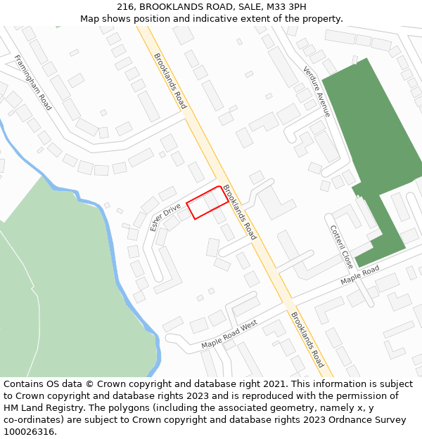 216, BROOKLANDS ROAD, SALE, M33 3PH: Location map and indicative extent of plot