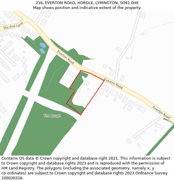 216, EVERTON ROAD, HORDLE, LYMINGTON, SO41 0HE: Location map and indicative extent of plot
