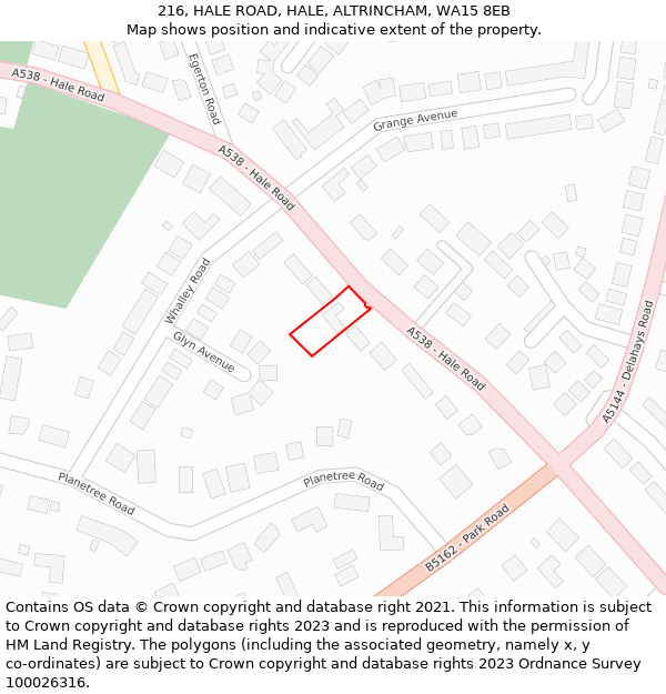 216, HALE ROAD, HALE, ALTRINCHAM, WA15 8EB: Location map and indicative extent of plot