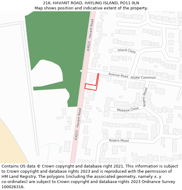 216, HAVANT ROAD, HAYLING ISLAND, PO11 0LN: Location map and indicative extent of plot