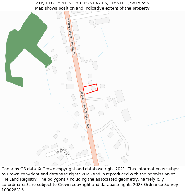 216, HEOL Y MEINCIAU, PONTYATES, LLANELLI, SA15 5SN: Location map and indicative extent of plot