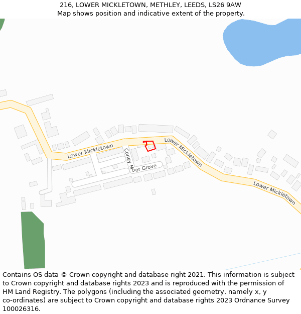 216, LOWER MICKLETOWN, METHLEY, LEEDS, LS26 9AW: Location map and indicative extent of plot